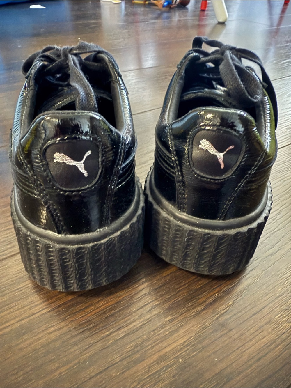 Fenty by Rihanna x Puma Black Patent Platform Sneakers with Pink Logo Accent